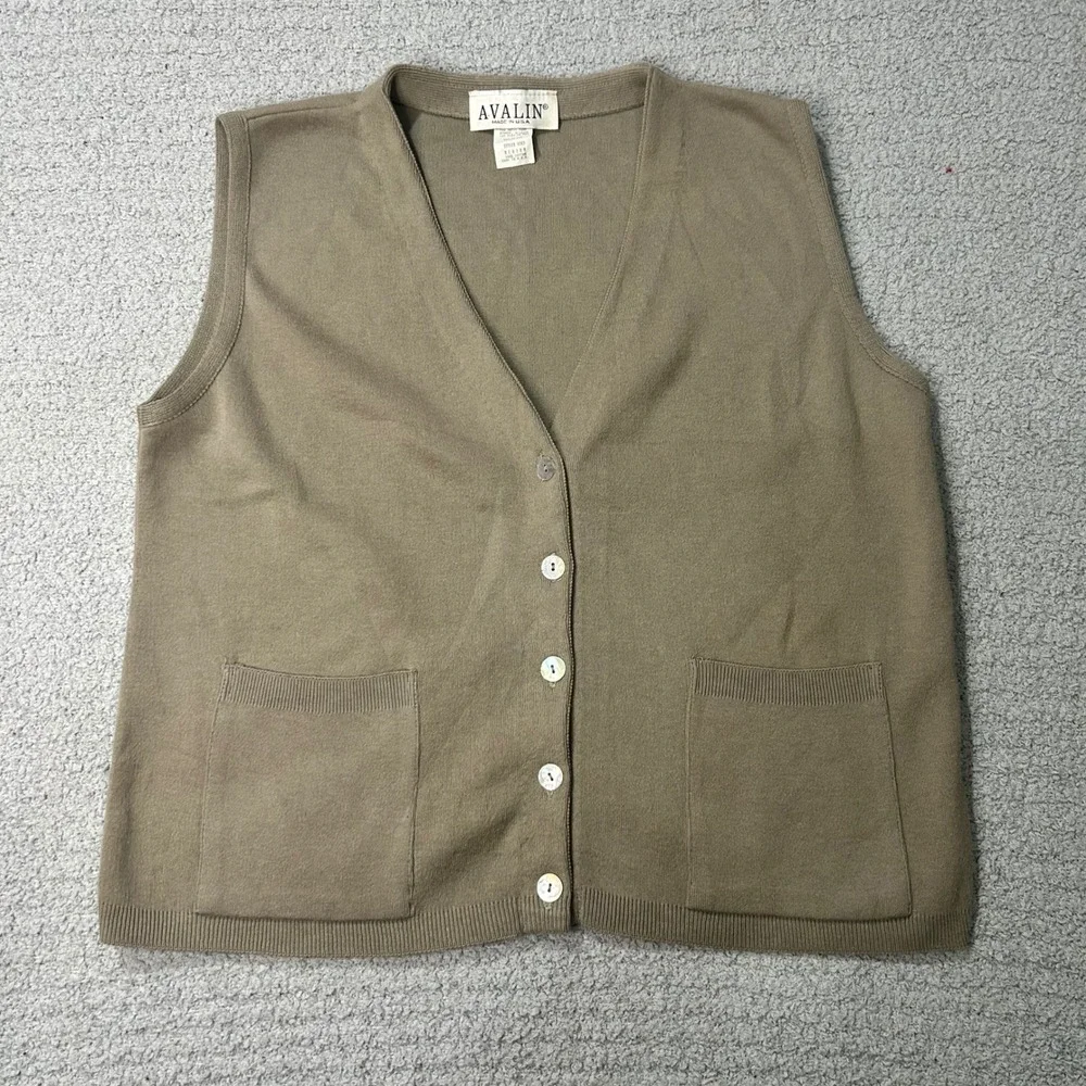 Avalin Knit Vest Vintage Medium Taupe Tan Coastal Grandmother Y2K 90s